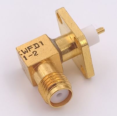 Female SMA Coaxial Connector Right Angle Sma Connector With 4 Holes Flange