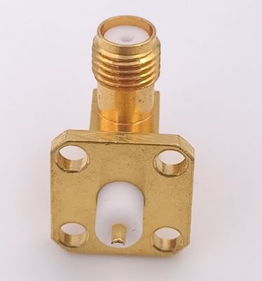 Female SMA Coaxial Connector Right Angle Sma Connector With 4 Holes Flange